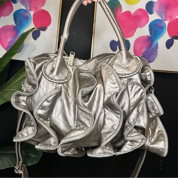Y2k Steve Madden Silver Ruffle Tote Handbag main image 0